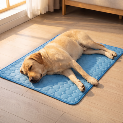 Labrador slaapt uitgestrekt op de PawRest koelmat